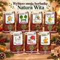 Siedem herbatek Natura Wita do wyboru w zestawie Herbaciane Święta: Dla Urody, Witaminka, Dla Seniorów, Na Odporność, Dla Kobiet, Serce Jak Dzwon i Na Pamięć.